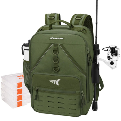 40L Fishing Tackle Backpack with 4 Tackle Boxes & Rod Holders