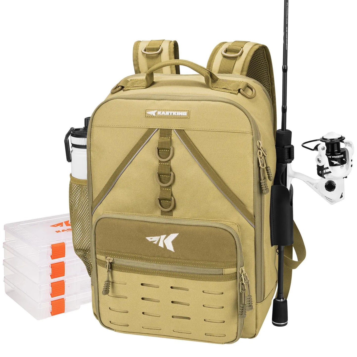 40L Fishing Tackle Backpack with 4 Tackle Boxes & Rod Holders