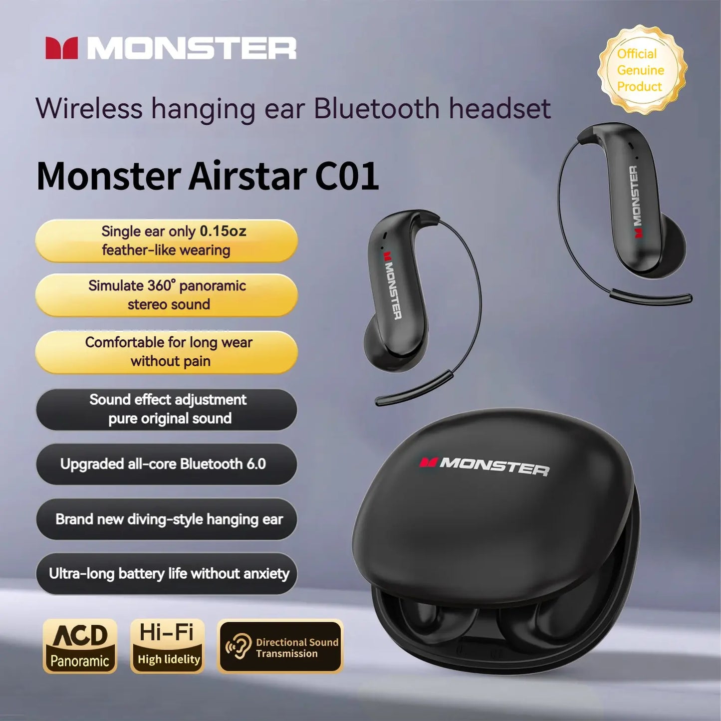 Titanium Ear Hook Wireless Bluetooth Headphones 6.0 with 165H Playtime, Noise Isolation, Waterproof Sweatproof Sports Earbuds
